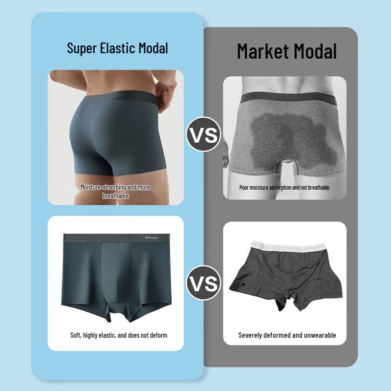 MaoRen Men's Modal 7A Antibacterial Silk Crotch Boxer Briefs (3-Pack)