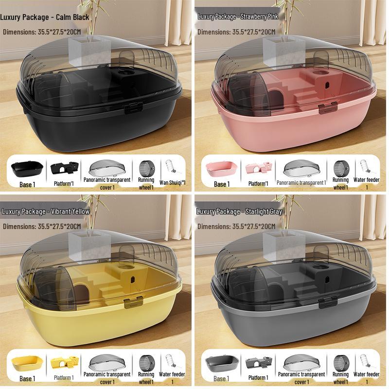 Transparent Luxury Hamster Cage: Golden Bear Panoramic Design with Multi-functional Large Space Full Set (Wheel + Water Bottle)