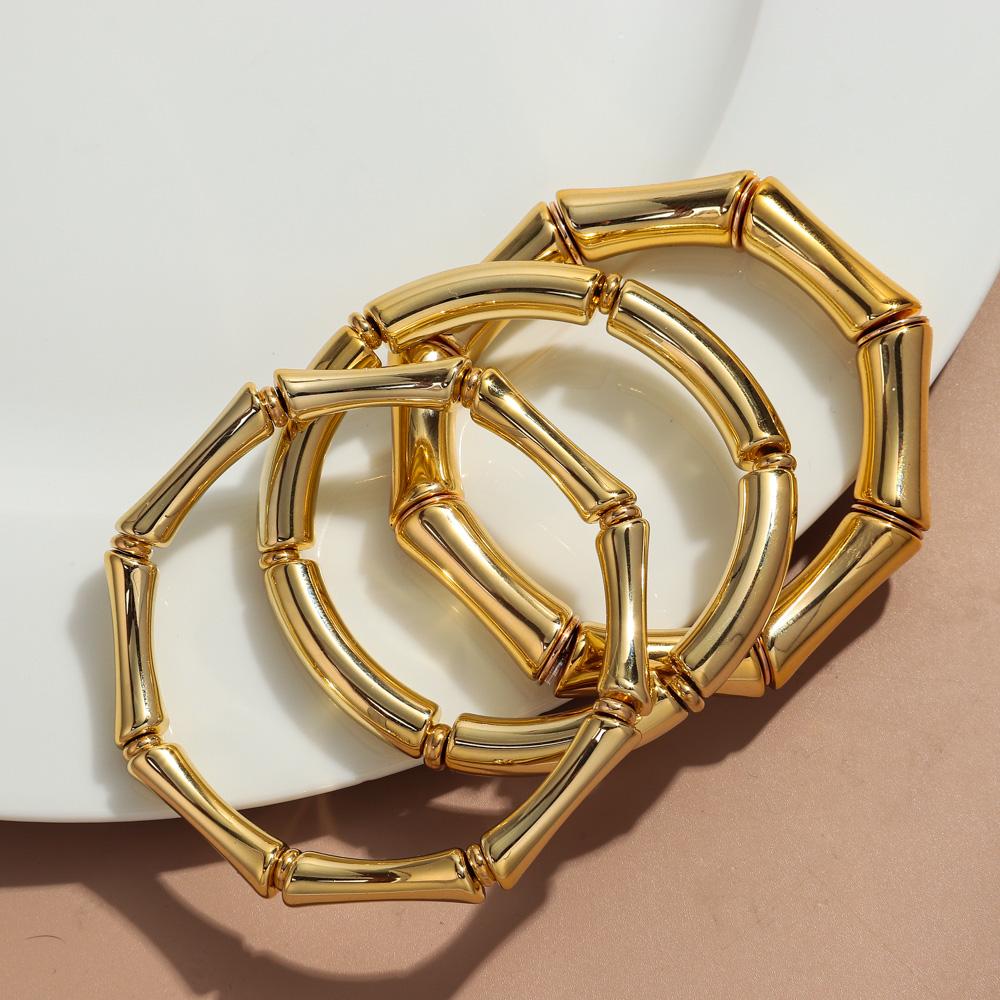 3pcs Vintage Bamboo Curved Tube Bracelets for Women Men Punk Colorful Resin Beaded Elastic Stackable Bangles Couple Jewelry Gift