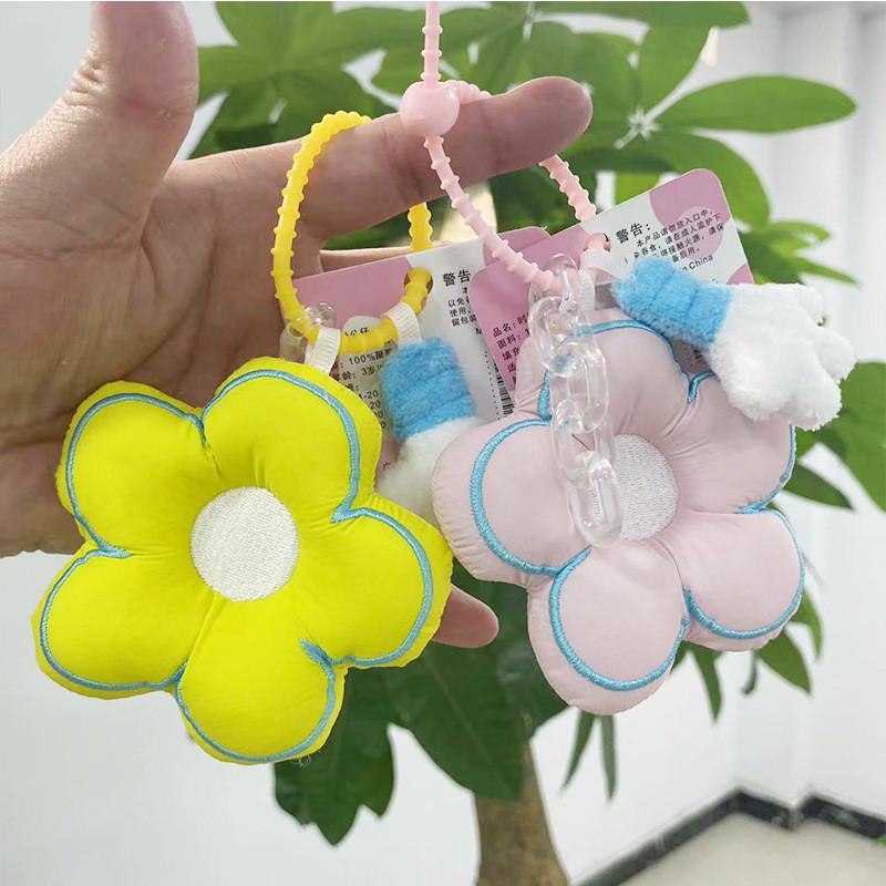 Whimsical Plush Flower Keychain For Cute Backpack Accessories And Gifts In Bright Pink Blue Yellow And Lemon Yellow Colors