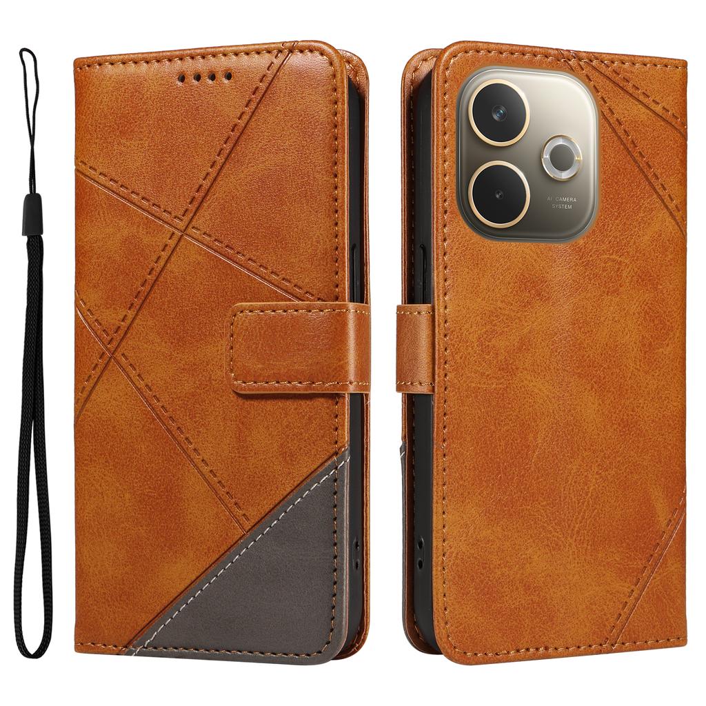 For Oppo A5 Energy 5G (China)/Oppo A5 Pro 4G (Global) Leather Case Geometric Line Design Wallet Phone Cover with Wrist Strap