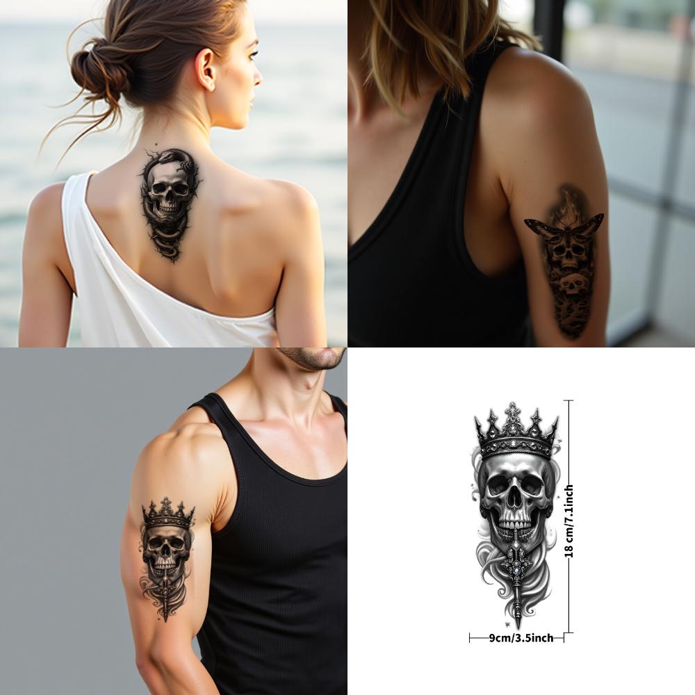 3pcs Temporary Tattoo Realistic Temporary Tattoos Skull With Moth Unicorn Skull With Snake Book And Skull For Women Adults
