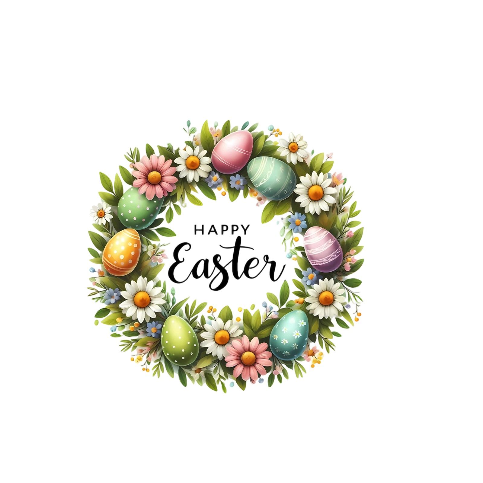 

Easter Wreath Easter Egg Flower Wall Sticker Suitable For Bedroom, Living Room, Study, Holiday Decoration And Beautification Stickers One Size