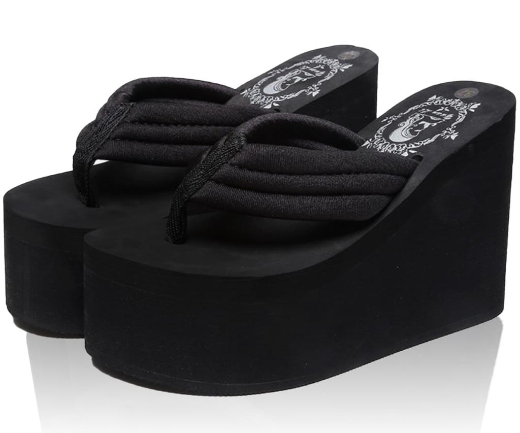 Beach thick super beautiful wedge fatigue improved grip and easy walking [Clear] sandals, sole, 11cm, legs, sole, simple, resistant, (Black, 36,