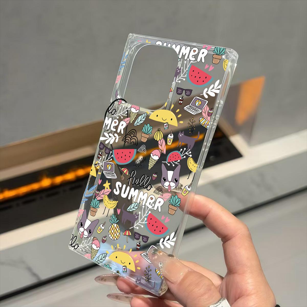 

Clear Square Back Tube Case Protection For iPhone 13 12 15 Plus 14 Pro Max 11 16 ProMax Anti-Oxygen,Hello, summer Pattern Casing iphone 11 ProMax