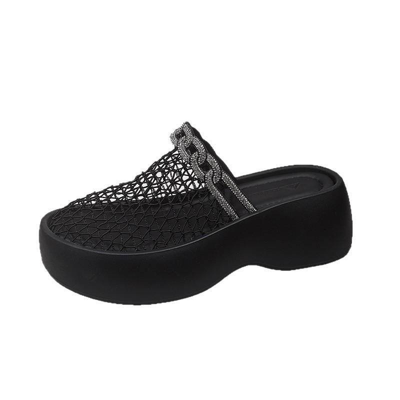 2025 popular versatile niche woven half-tow hollow flat bottom solid color high-heeled French bag head tow