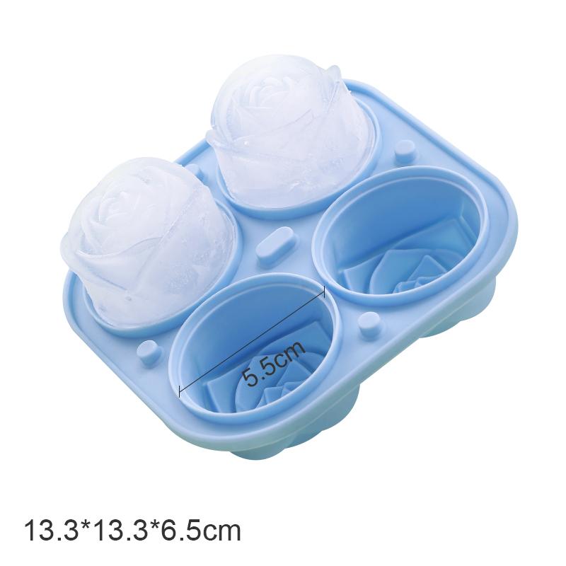 

3D Rose Ice Model 2.5-inch Large Ice Cube Tray Making 4 Lovely Flower Shape Ice Silica Gel Fun Ice Hockey Maker For Whishy Mold
