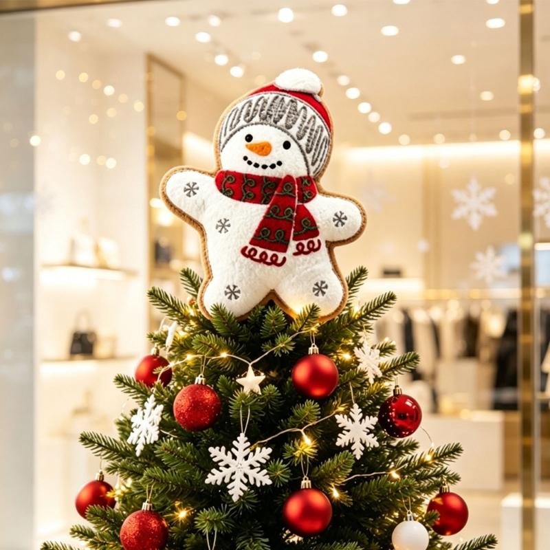 Character Christmas Tree Top Decoration with Fabric Styling and a Coil Spring Base for Home, Office, or Retail Displays