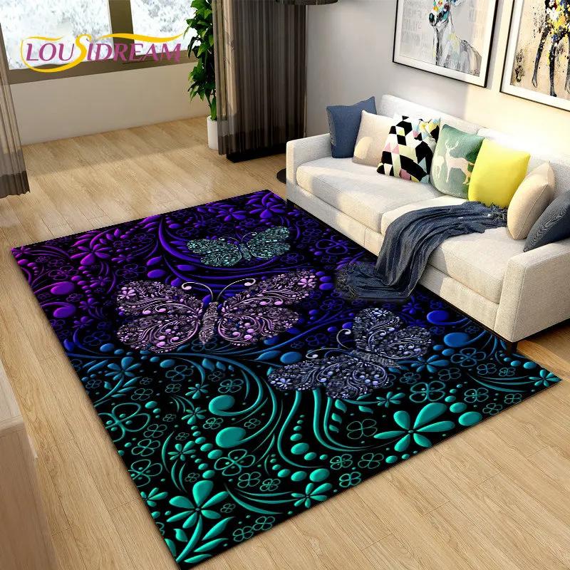 3D barevný koberec Butterfly Flower Area,Koberec do obývacího pokoje Ložnice Pohovka Yoga,Kuchyně Koupelna Rohožka Protiskluzová podložka na podlahu