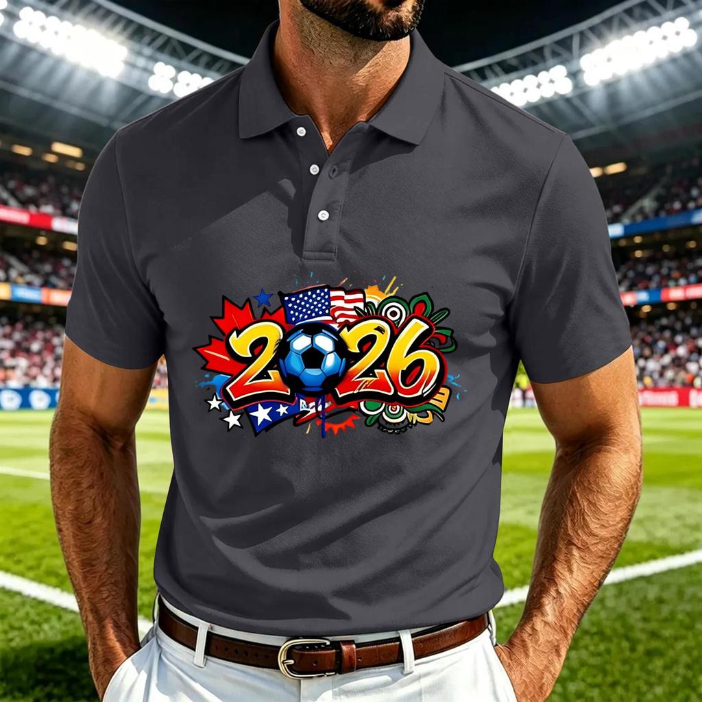 Men's Casual Soccer Graphic Polo Shirt Quick-Dry Breathable Mesh Lightweight Short Sleeve Top with Collared Neck for Outdoor Sports