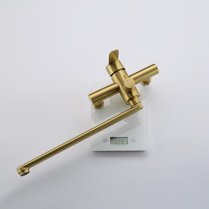 In-Wall Brushed Gold Extra Long Spout Kitchen Sink Faucet Black Hot Cold Double Hole Washbasin Mixer Water Tap Stainless Steel