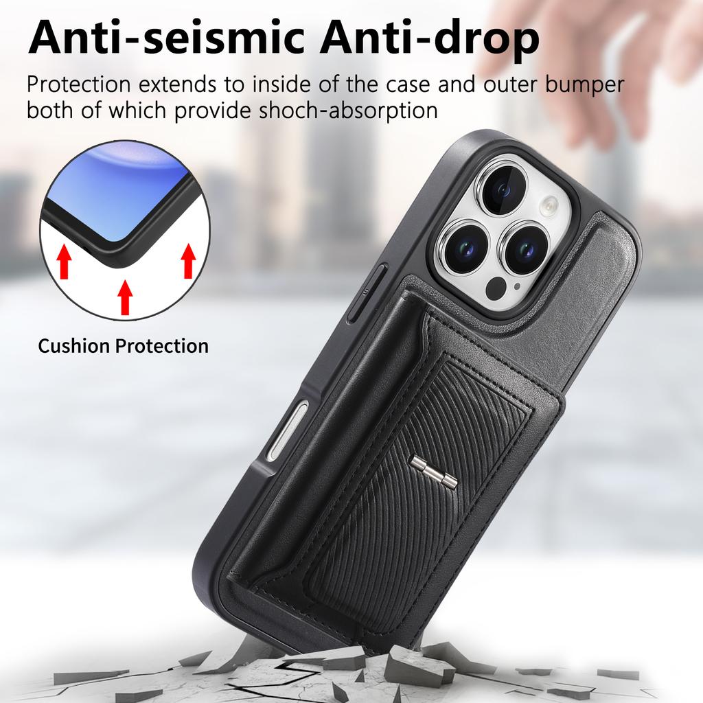 CASENEO For iPhone 16 Pro Detachable Magnetic Phone Case with Card Holder Kickstand TPU PU Leather PC Phone Cover Compatible with MagSafe