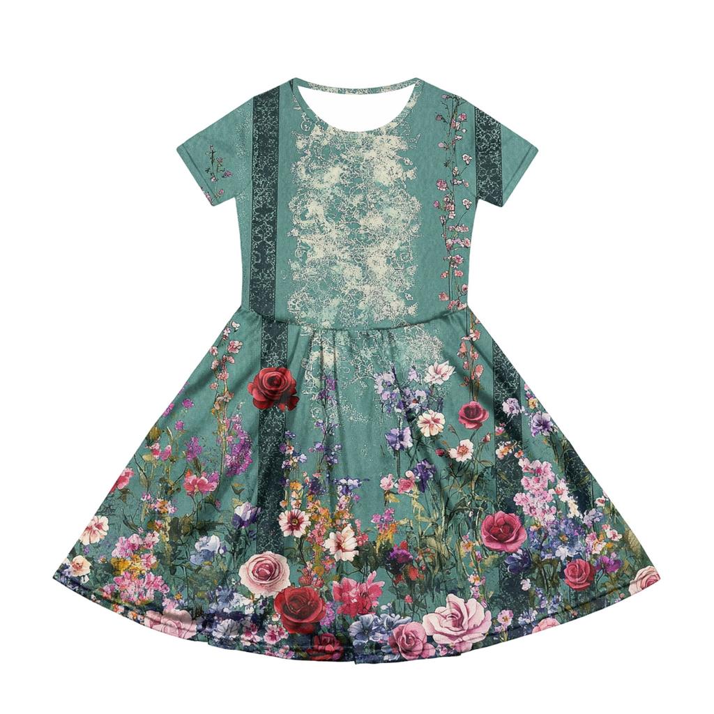 Girl Summer Dress Color & Print Short Sleeve Dress With Pocket Casual Dress Shorts Sleeve Party Dress Easter Day