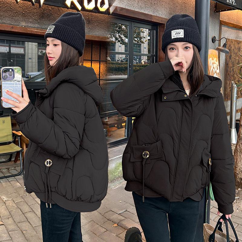Doudoune courte épaisse à capuche pour femme, ample et ajustée, veste élégante en coton rembourré