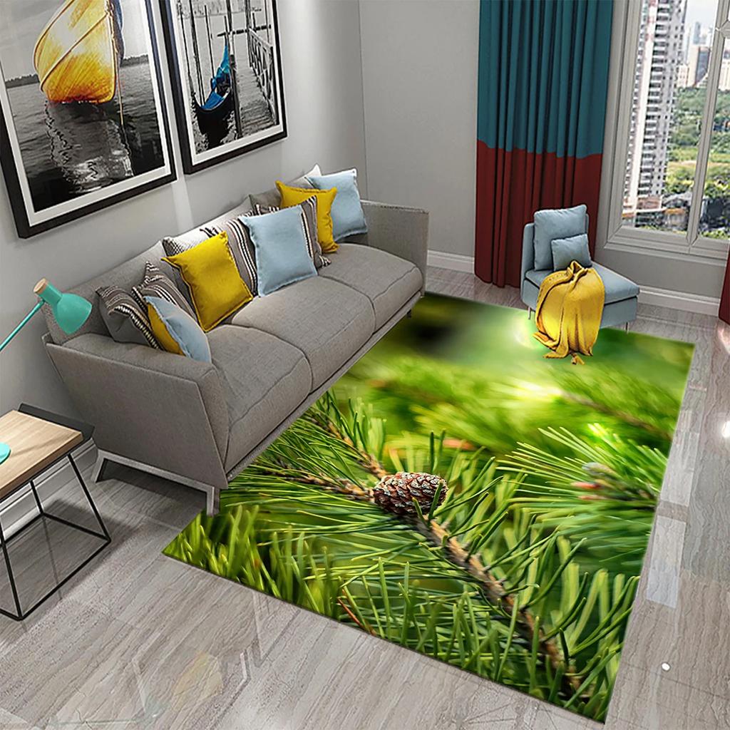 3D Grüner Kiefernteppich für Wald Schnee Kiefernzapfen Teppiche für Küche Badezimmer Rutschfeste Matte Wohnzimmer Schlafzimmer Eingang Dekor Teppich