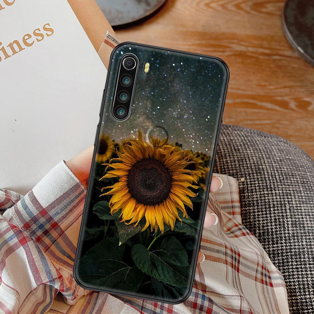 Cute&amp;nbsp;Sunflower Phone Case For Xiaomi Redmi Note 7 8 9 10 7A 8T 9A 9T 9S 10S Pro black art hoesjes fashion cover pretty shell