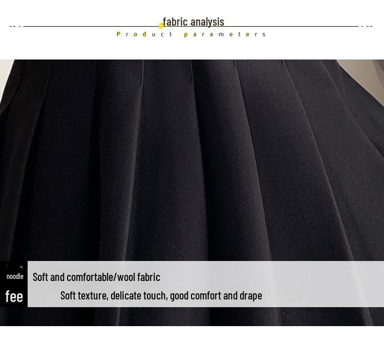 High-Waist Wool Pleated A-Line Skirt with Pockets - Slim Fit, Large Sizes for Autumn & Winter