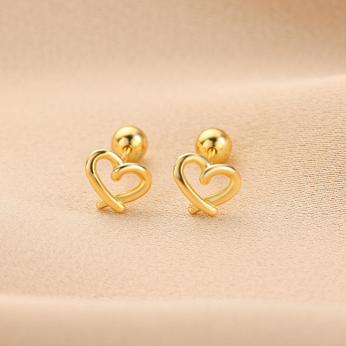 Minimalist Gold Color Mini Small Moon Star Heart Stud Earring For Women Cartilage Helix Tragus Ear Piercing Jewelry Gift 2pcs