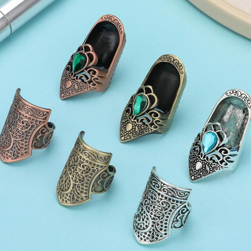 2Pcs Retro Metal Thimble Finger Tip Protector Ergonomic Finger Guards For Adult Beginner Hand Sewing Quilting Embroidery
