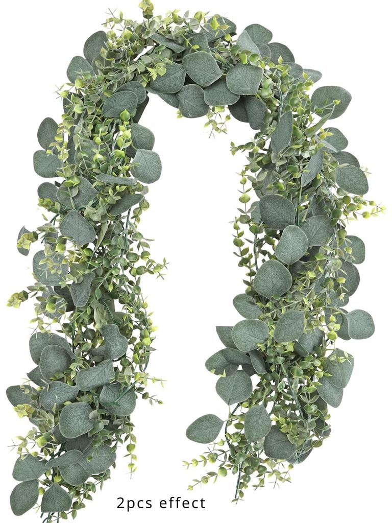 2pcs Artificial Eucalyptus Vine Plant Real Texture Fake Green Hanging Plant Wedding Courtyard Garden Home Party Wall Decoration