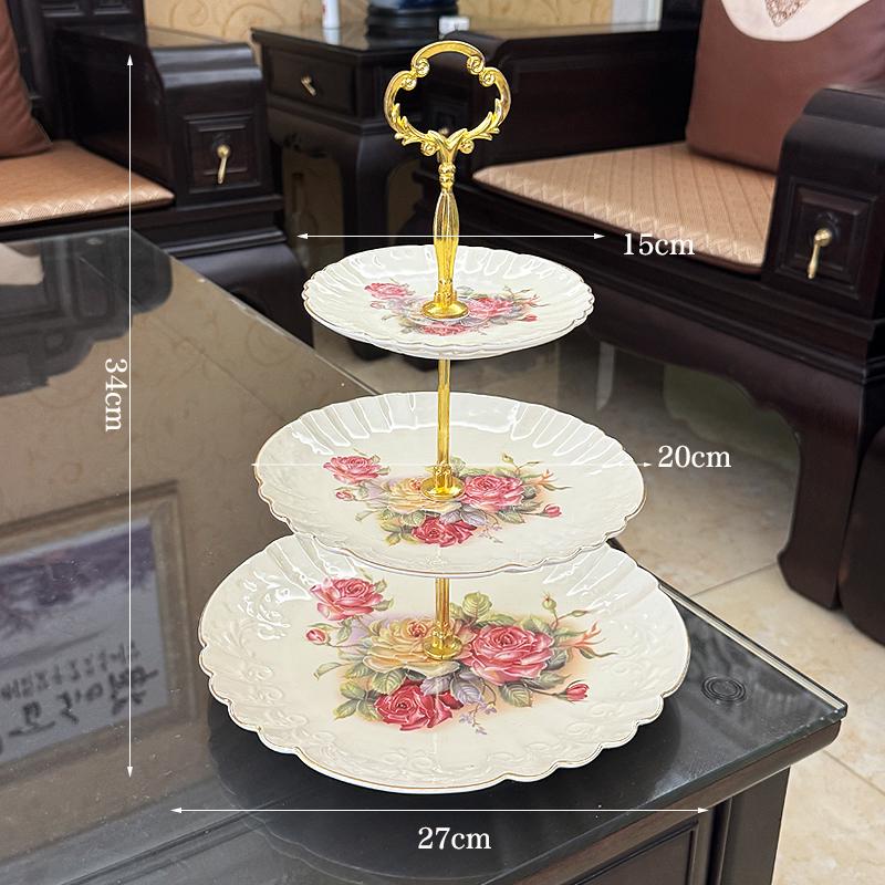 Ceramic Three-Tier Pastry Stand: English-European Style Fruit Bowl, Cake, Candy, and Snack Plate for Afternoon Tea.