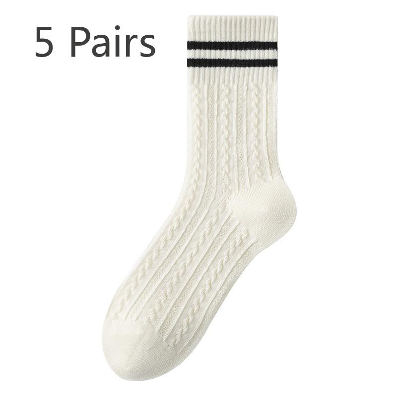 

5 пар женских весенних и летних студенческих ветронепроницаемых дышащих впитывающих пот носков с длинным ворсом 5 Pairs слоновая кость