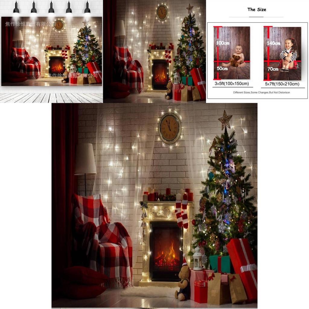 Christmas Fireplace Backdrop Banner With Polyester Fabric For Holiday Party Decor