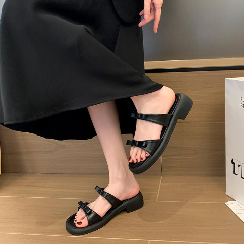 Fashion Aphixta Fashion Straps Summer Beach Shoes 4.5cm Square Heels Slippers Women Sweet Bow Mulers Outside Summer Sandals Shoe Slides
