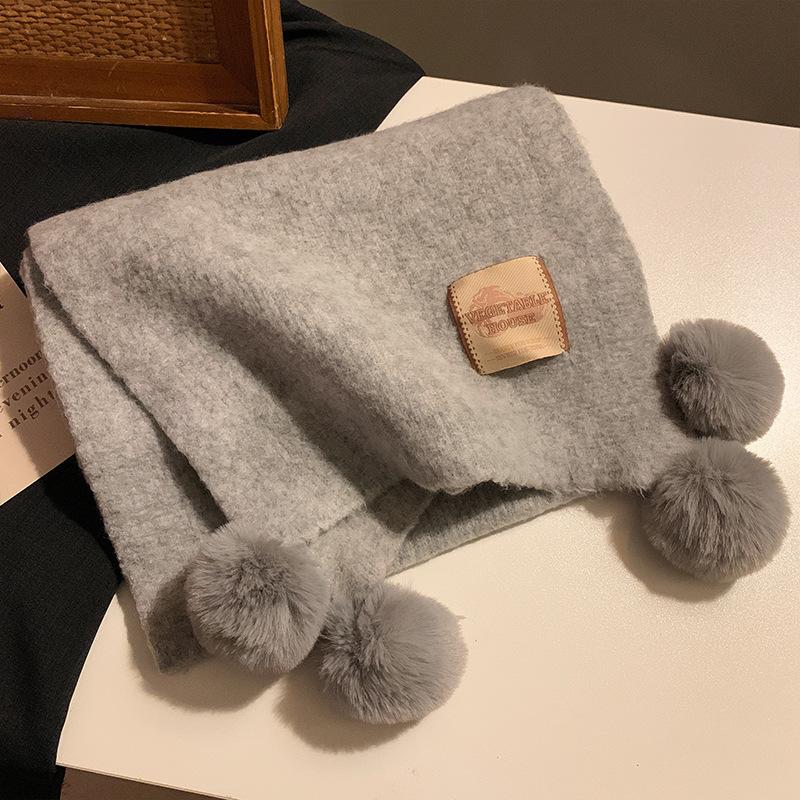 Autumn and winter red hairball knitted scarf female atmosphere cute thickened warm Christmas scarf