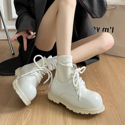 Retro White British Thick-soled Inner Height-increasing Martin Boots Women's 2025 New Autumn with Skirt and Thin Short Boots