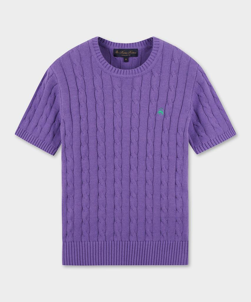 BROOKS BROTHERS [Women'S] Cotton Cable Crew Neck Short Sleeve Sweater (Violet) (Bbwrwb201Atfm)