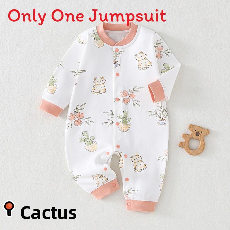 Baby Cotton Long Sleeve Romper With Snap Closure For Newborn Infants