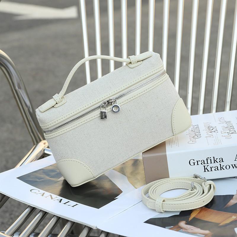 

Women s Bag First Layer Cowhide With Canvas Minimalist Square Handbag Fashionable Contrasting Cross-body 19x7x12cm