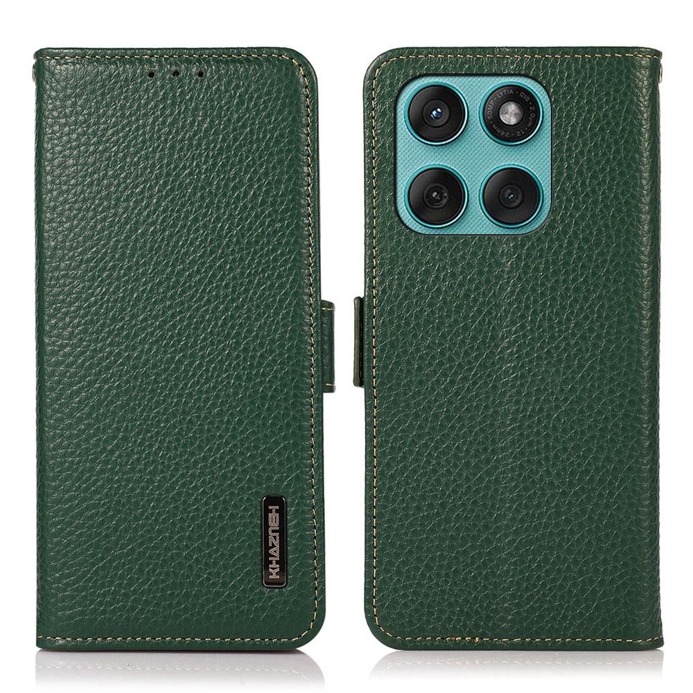 

KHAZNEH for Motorola Edge 60 5G/60 Fusion 5G Phone Case Genuine Cow Leather Cover RFID Blocking Green