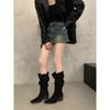 Vintage High Heel Suede Western Medium Boots Women's Season Fleece Pointed Pile Long Knight Boots