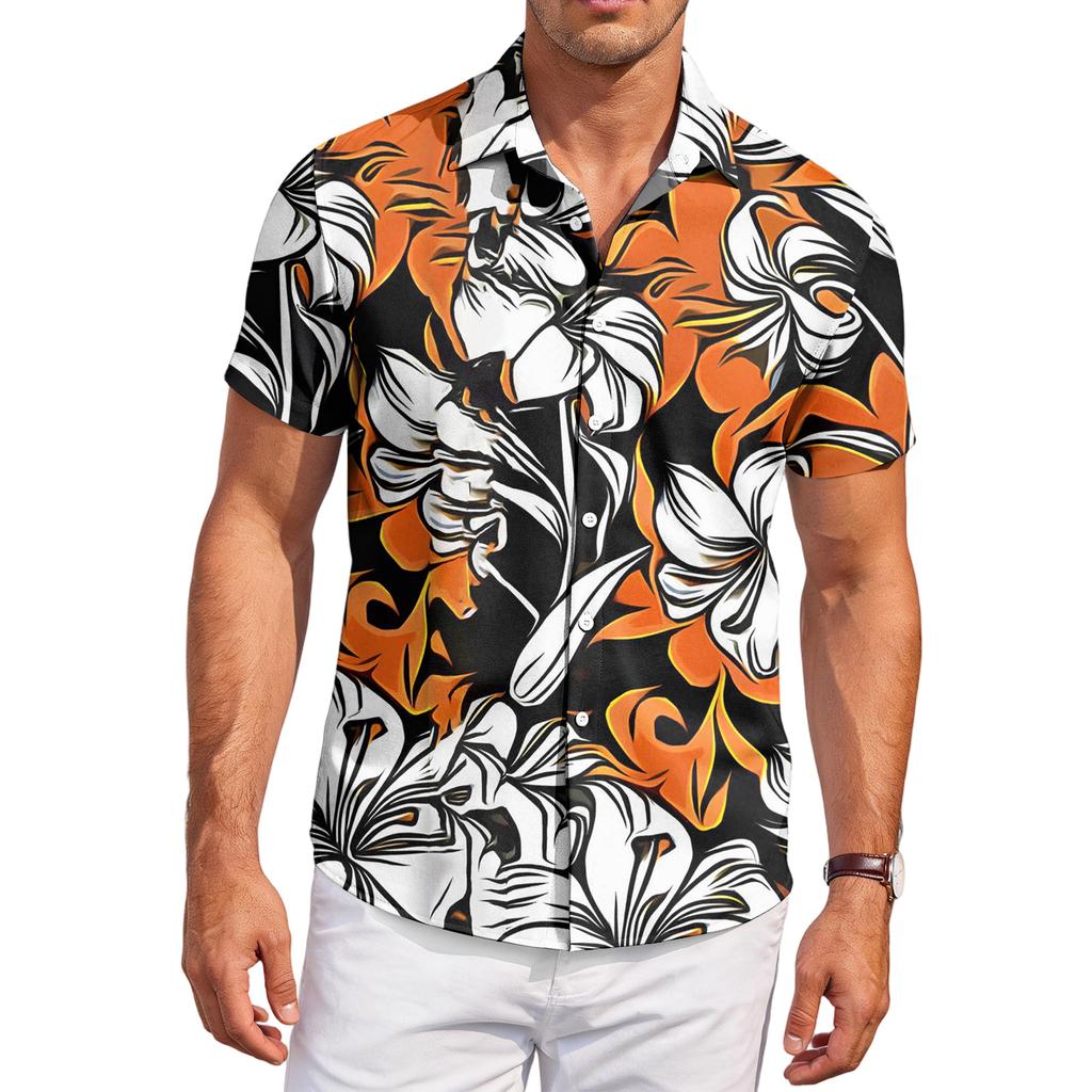 Men's Casual Fashion Printed Short,Sleeve Shirt