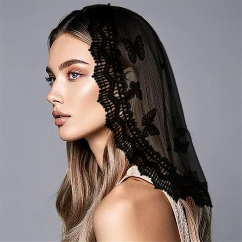 Dámský mantilový šál Svatba Kostel Krajkový lem Šátek Měkký Květinový šátek Závoj Svatební pokrývka hlavy Mantila