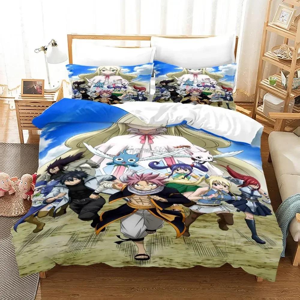 Fairy Tail Kawai Anime Beding Set For Bedrom Soft Modern Bedspreads Comefortable Children Kids Soft Duvet Cover Comfortable Quilt Cover And Pilowcase