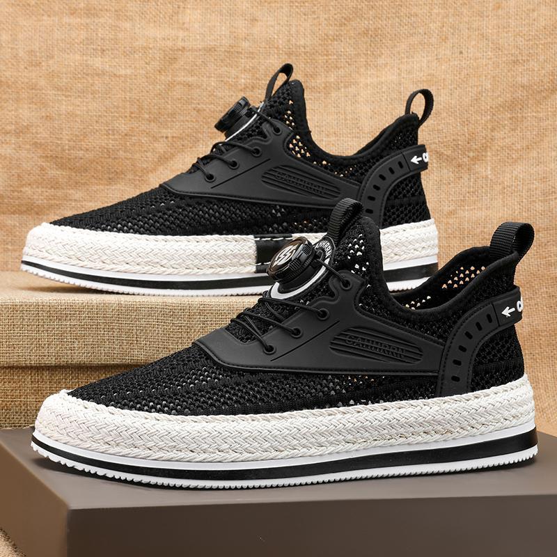 

Men s shoes large mesh hollow breathable summer new board shoes heightening rotating button cover feet casual sports trendy shoes 44
