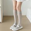 Ladies Summer Thin Vertical Bar College High Tube Calf Cotton Socks