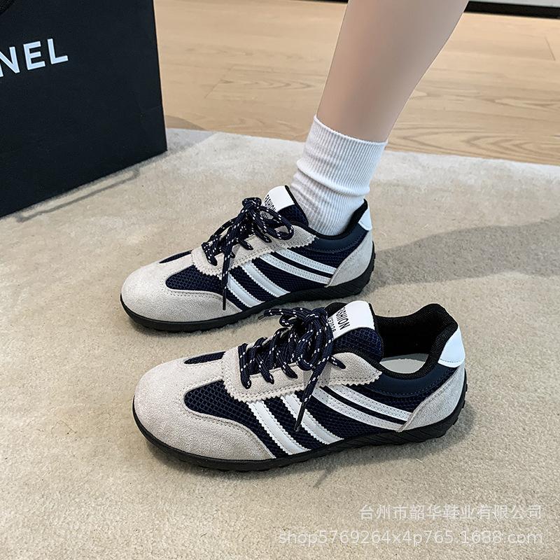 

Niche retro contrasting color German training shoes women s 2025 autumn new versatile breathable mesh casual sports flat-soled Forrest Gump shoes 40 чёрный