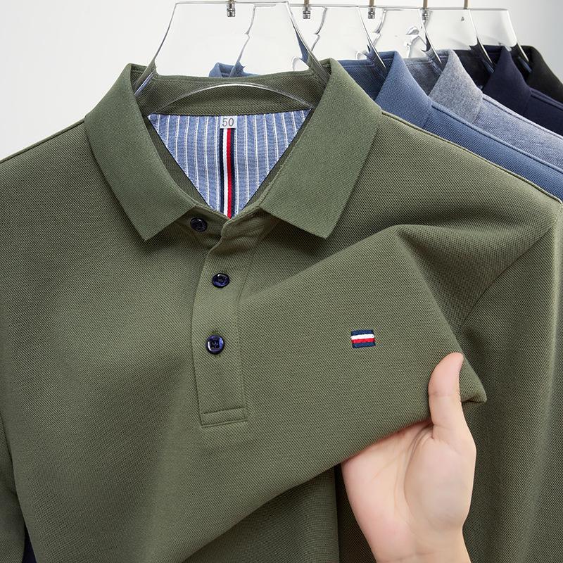 Pánské POLO tričko s dlouhým rukávem, špičkový business casual top, jaro a podzim, pánské tričko, tenký vyšívaný prodyšný top