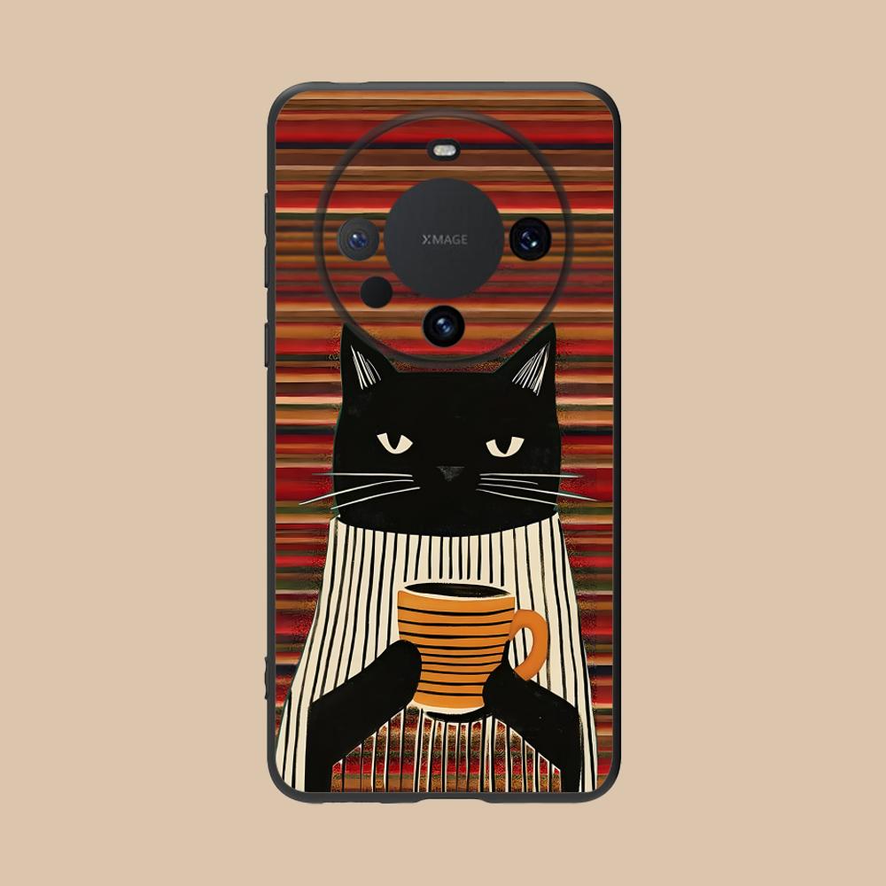 Cute Coffee Cat Matte TPU Mobile Phone Case for Huawei Mate 60 50 40 30 20 10 Pro Plus Lite E 5G Colorful Printing Cover