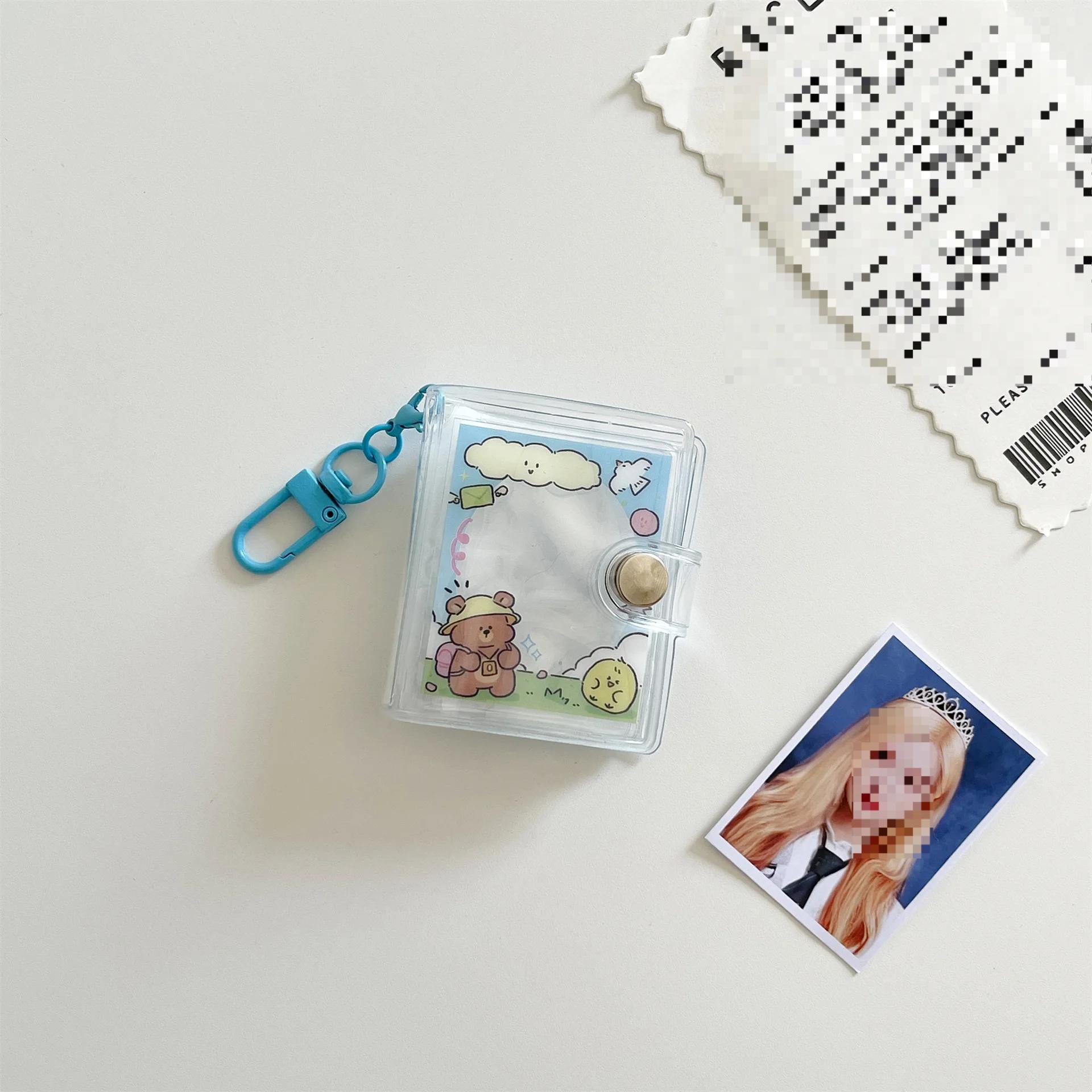 

Брелки для ключей с мультяшным мини-альбомом, 2-дюймовые наклейки для удостоверения личности, книги для хранения, веера, брелки для женщин, подвеска для сумки, украшение синий