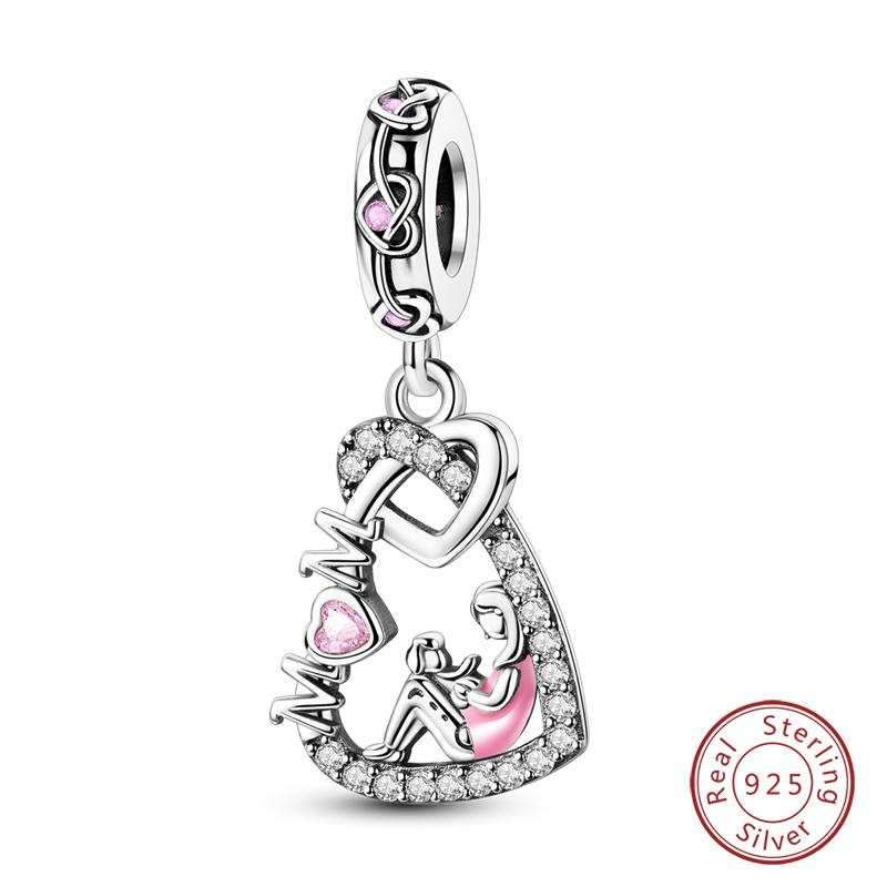 Mother'S Day Copper Pink Heart Shape Embrace Mom Charms Pendants Fit Qikaola Original Bracelet Diy Jewelry Gift