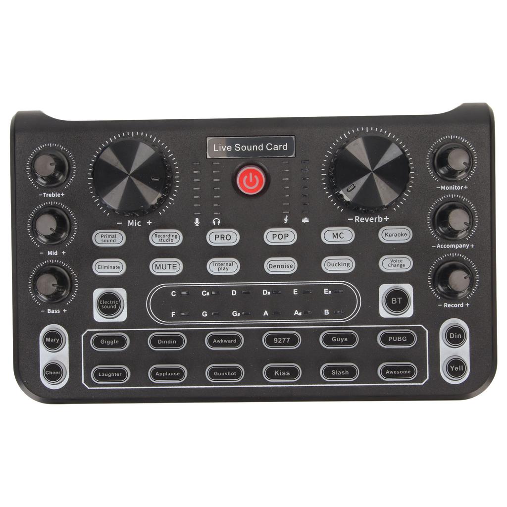 Live Sound Card with Multi Sound Effects Bluetooth Noise Reduction Sound Mixer Board for Mobile Phone Karaoke Broadcast