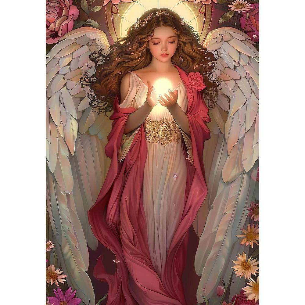 5D DIY Retro Angel Wall Art Round Diamond Painting Church Style Beautiful Angel Devotion Art Home Decoration