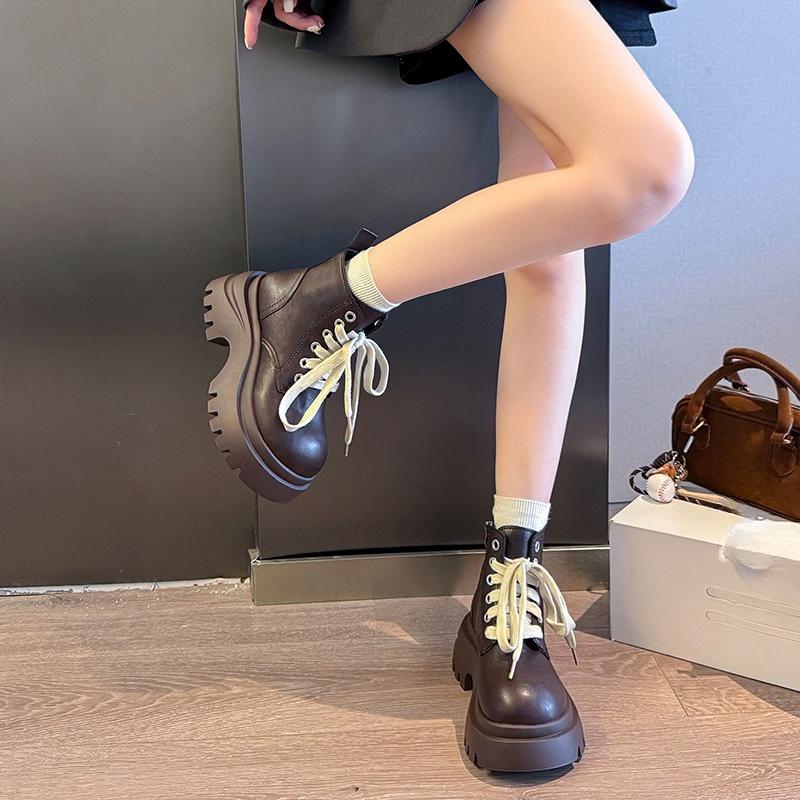 Stiefeletten mit seitlichem Reißverschluss Herbst Neu Runde Zehenpartie Schnürung vorne Plateau Rutschfest Abriebfest Einzelne Schuhe