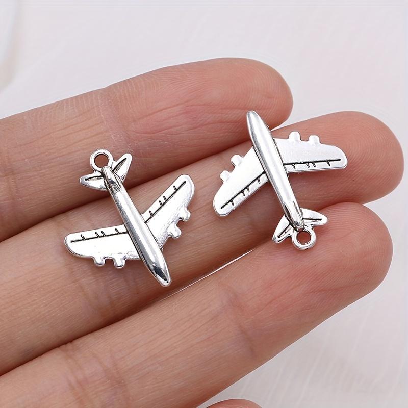 [Silver Airplane Pendant] 10 Pieces of Silver Airplane Pendant | Airplane Pendant, Used for Jewelry Making DIY Handmade Necklace
