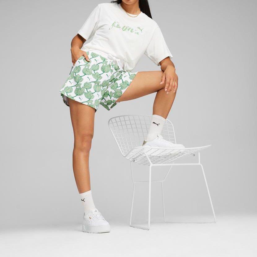 Puma Floral Lace-Up Mid-Rise Casual Shorts Women Shorts Green 679352-86